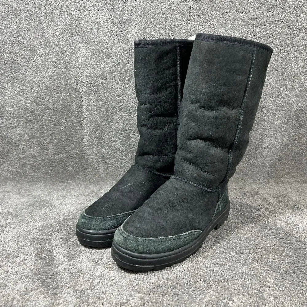 UGG Ultra Tall 5245 Women’s Size 7 Black Sheepskin Pure Wool Winter Boots Used
